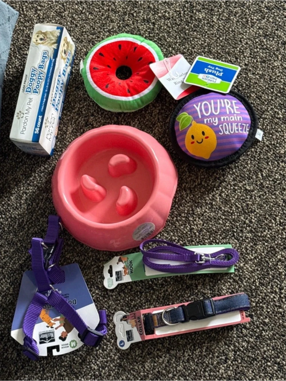 🐶 Dog/Puppy Starter Bundle – Collar, Harness, Leash, Bowl, Toys & Poop Bags